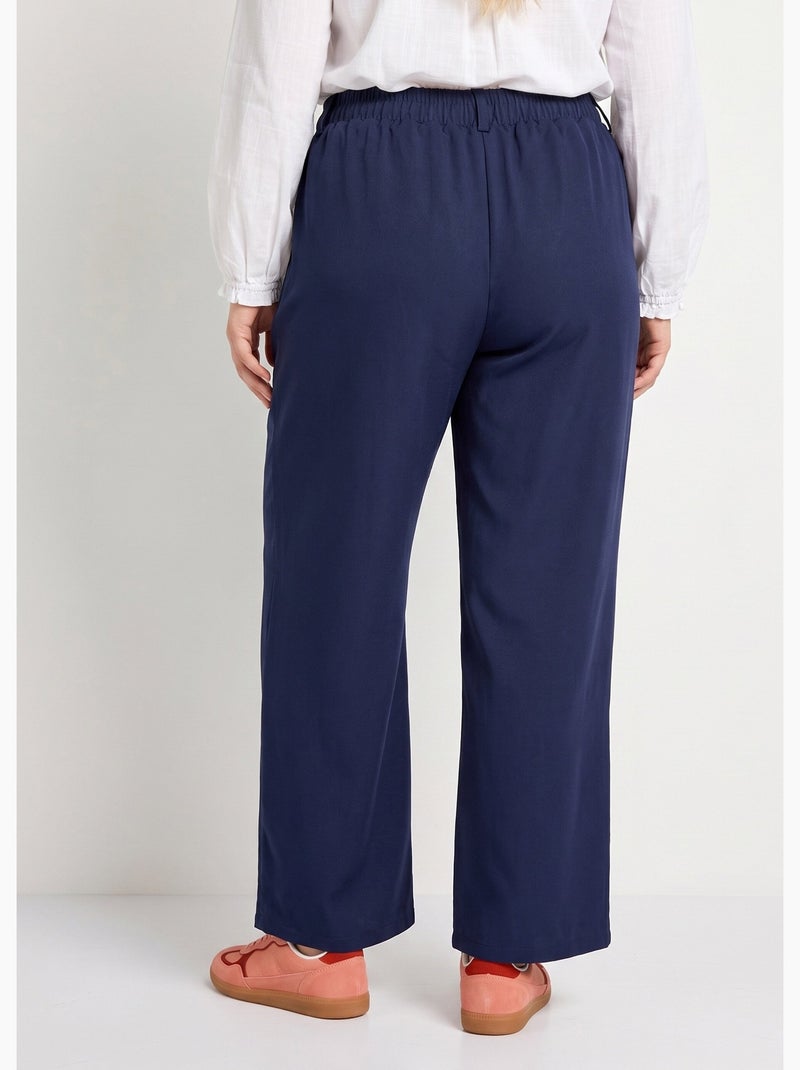Pantalon large fluide taille élastiquée - afibel Bleu marine - Kiabi