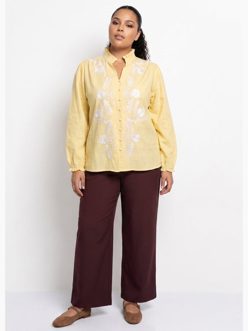 Pantalon large fluide taille élastiquée - afibel Marron chocolat - Kiabi