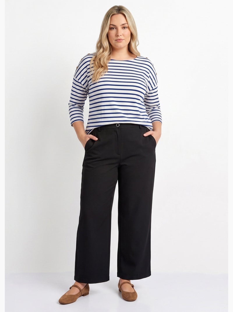 Pantalon large fluide taille élastiquée - afibel Noir - Kiabi