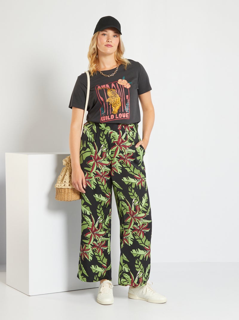 Pantalon large fluide taille élastiquée Noir - Kiabi