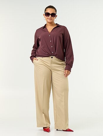 Pantalon large taille haute ceinture et passants