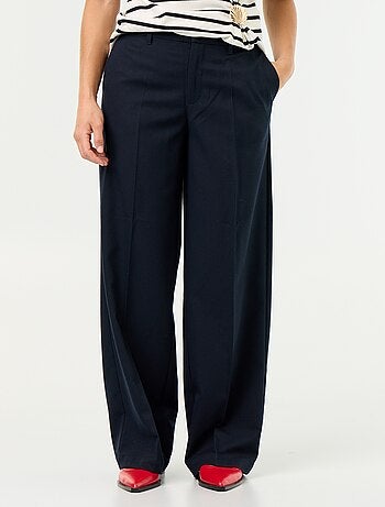 Pantalon large taille haute ceinture et passants