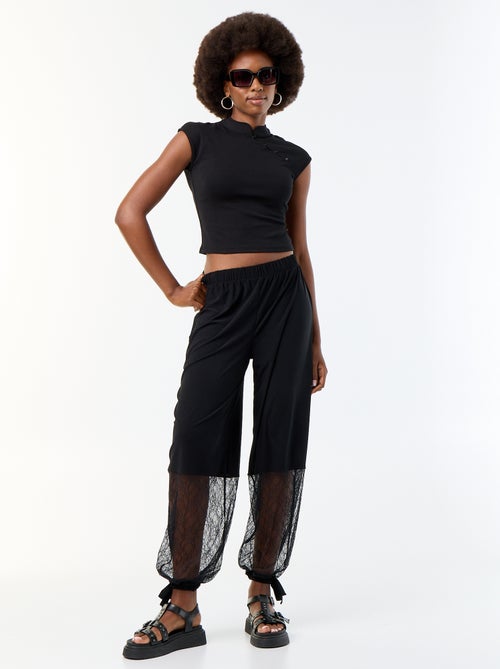Pantalon large forme ballon avec base en dentelle - Kiabi