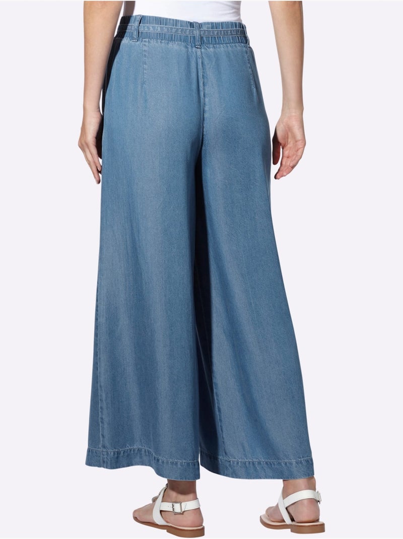 Pantalon Large Forme Courte Tendance - Taille Standard - Helline Bleu jean - Kiabi