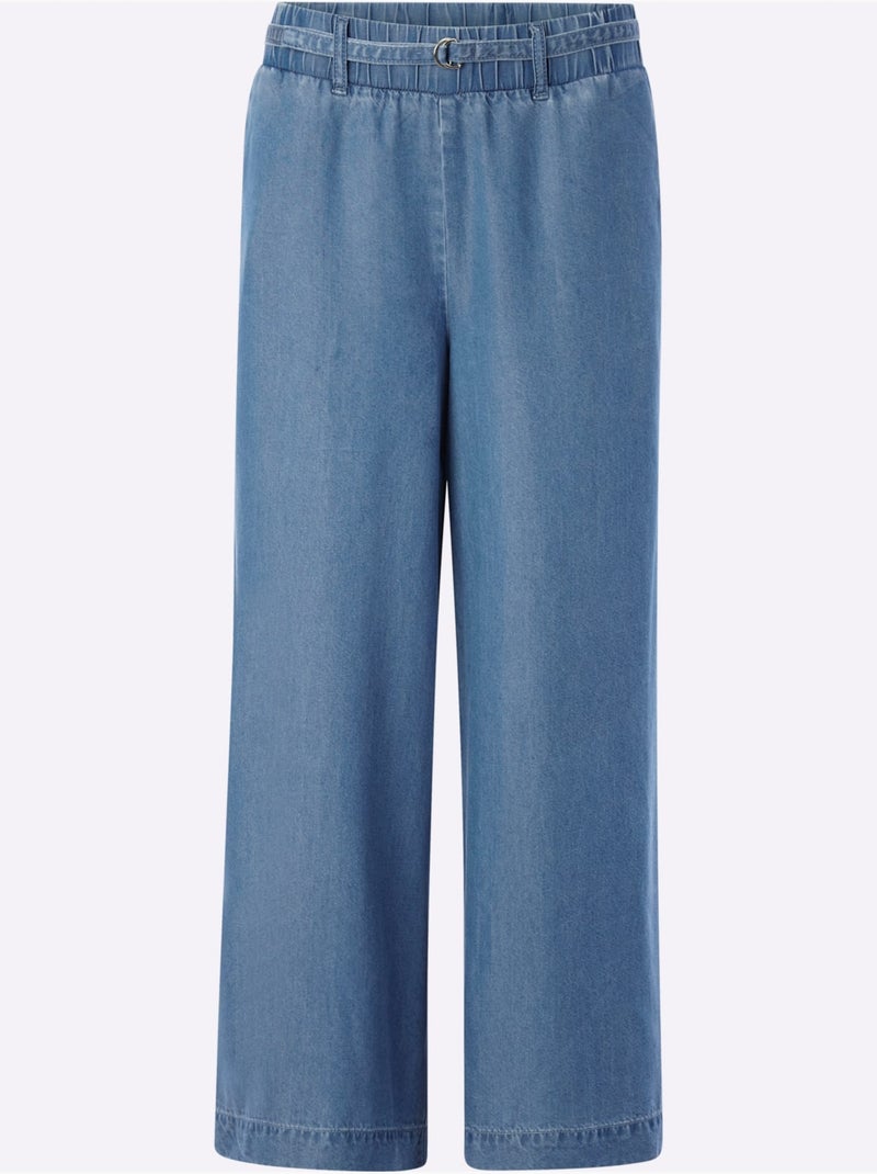 Pantalon Large Forme Courte Tendance - Taille Standard - Helline Bleu jean - Kiabi