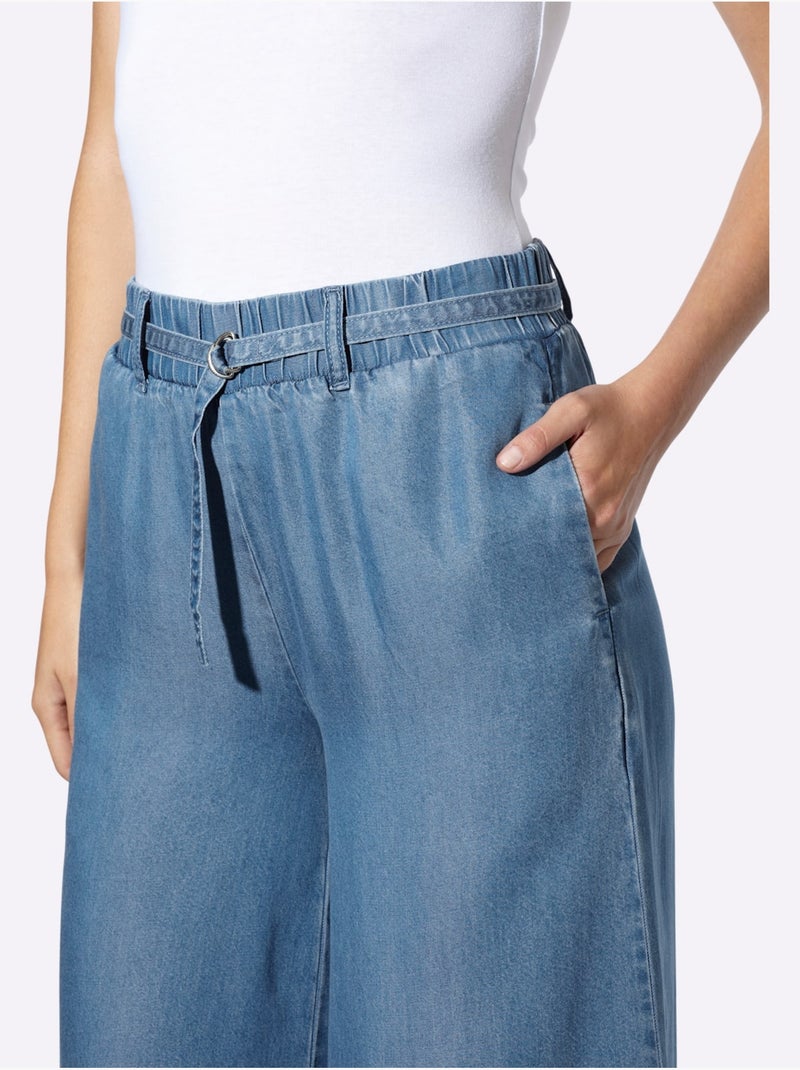 Pantalon Large Forme Courte Tendance - Taille Standard - Helline Bleu jean - Kiabi