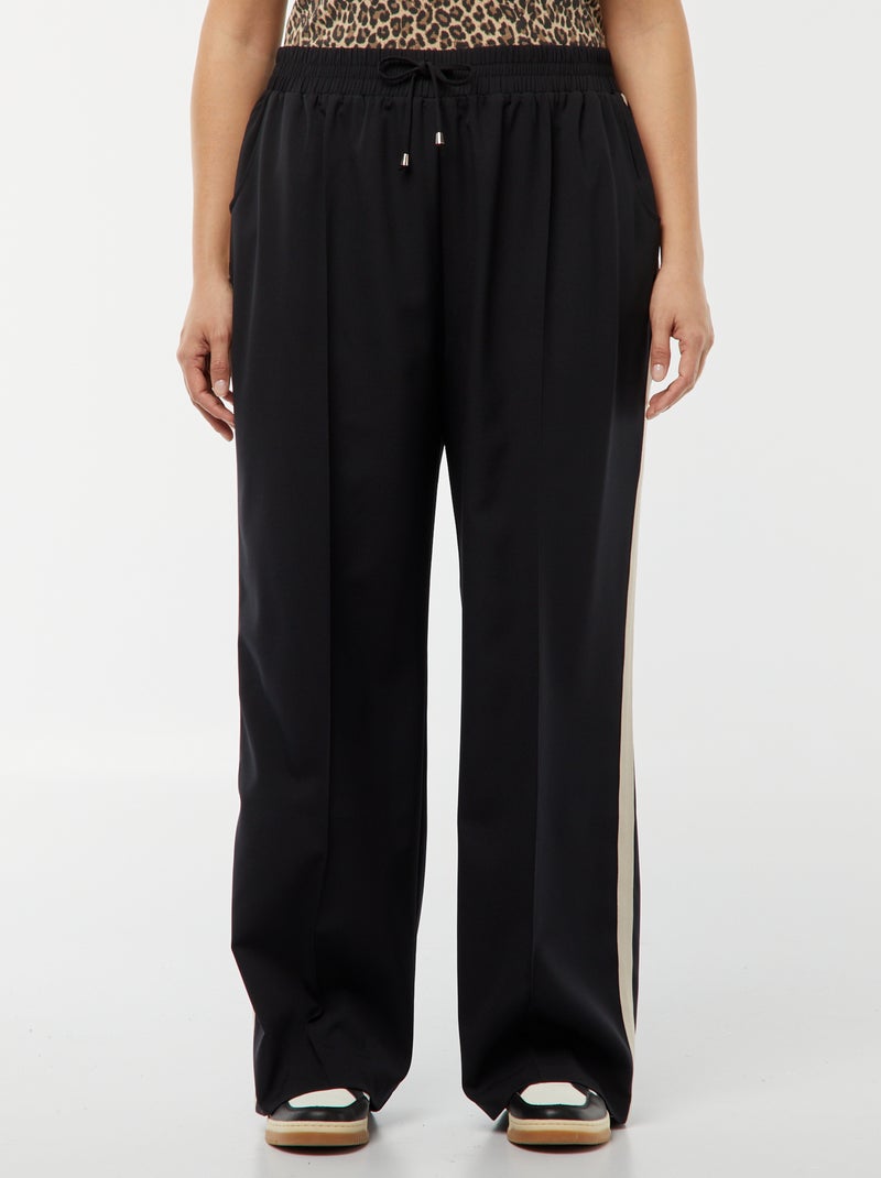 Pantalon large habillé avec bandes contrastantes noir - Kiabi