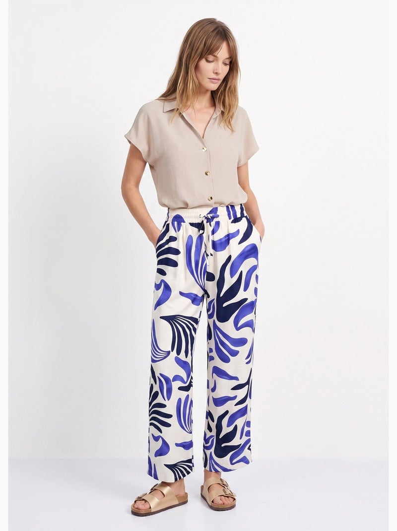 Pantalon large imprimé abstrait - AFIBEL Bleu - Kiabi