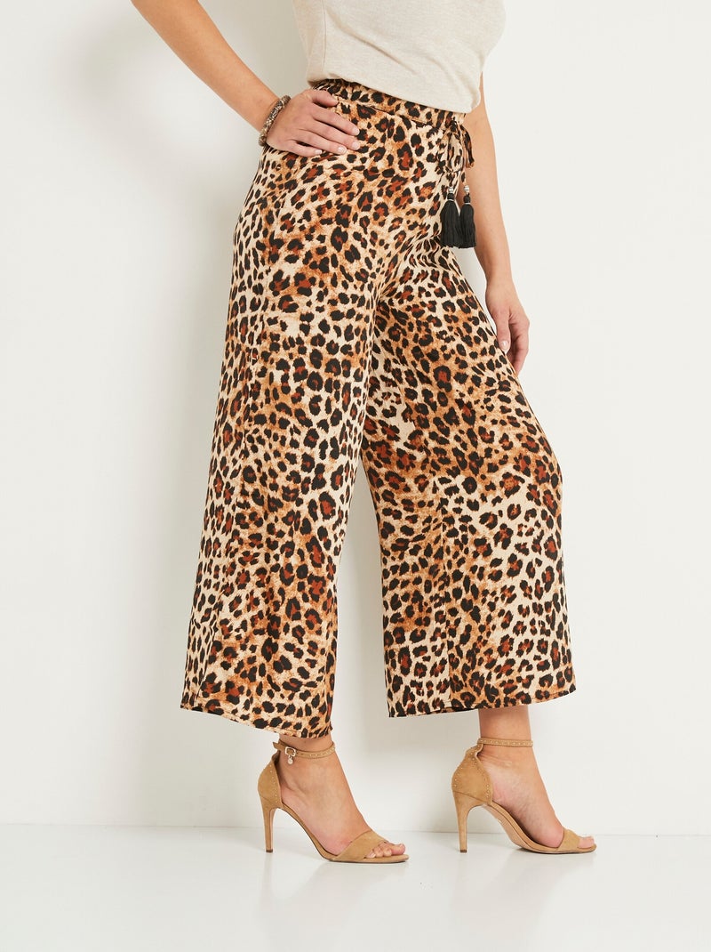 Pantalon large imprimé animalier Marron - Kiabi