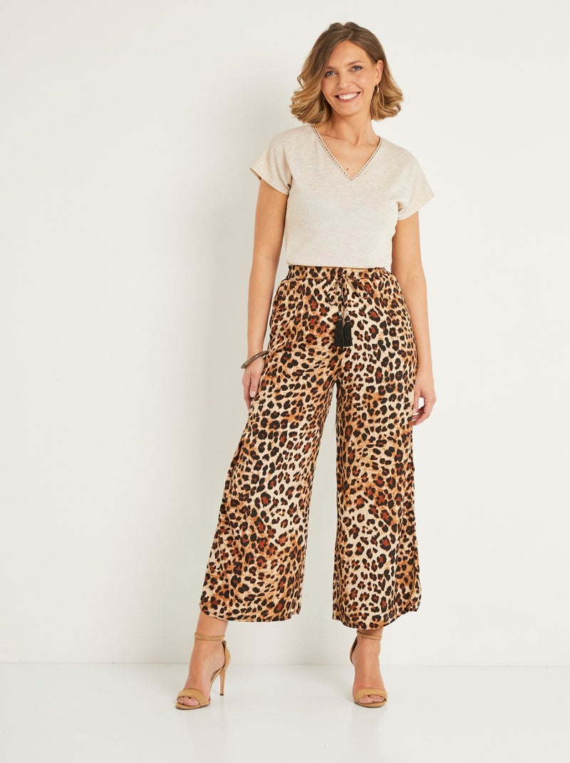 Pantalon large imprimé animalier Marron - Kiabi
