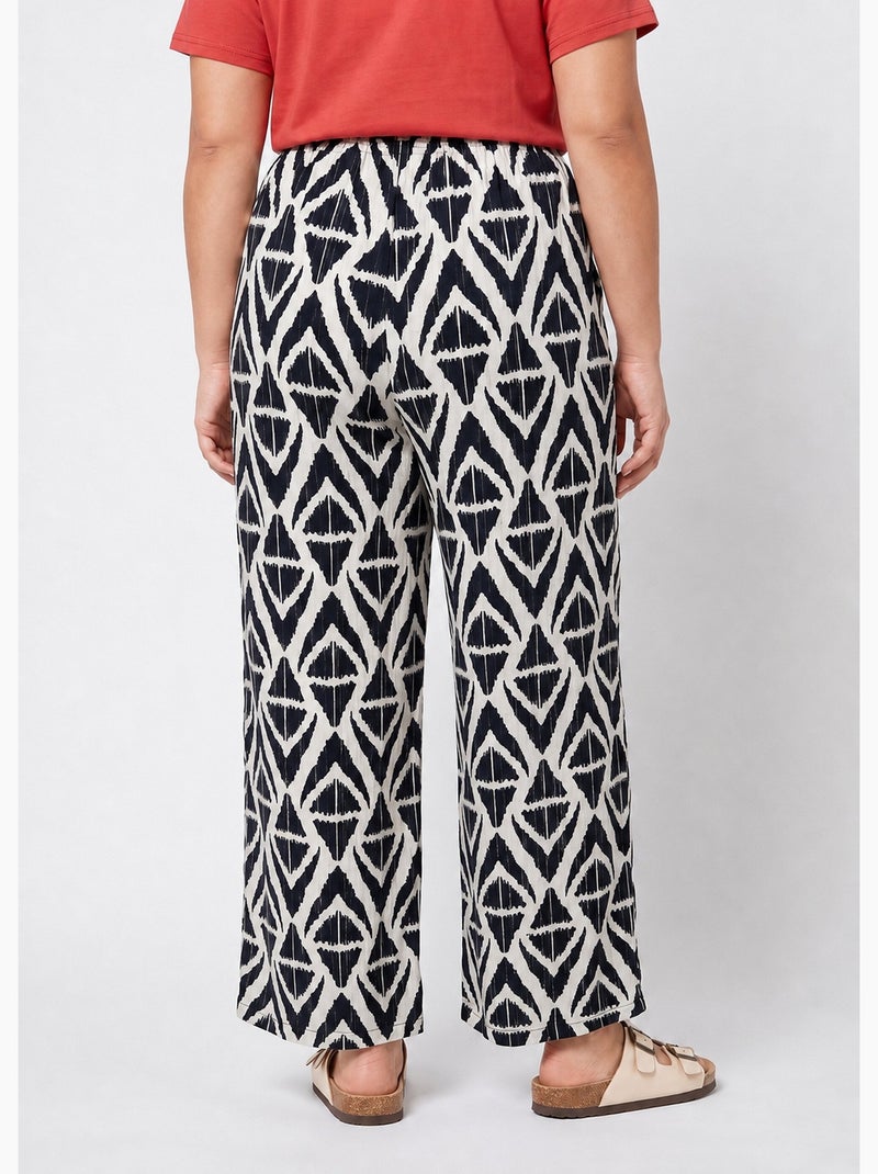 Pantalon large imprimé ethnique losanges - AFIBEL Marine/Ecru - Kiabi