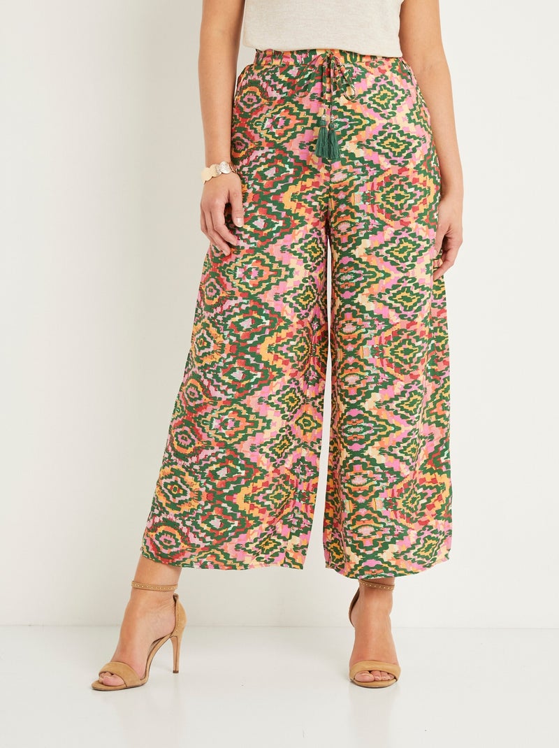 Pantalon large imprimé ethnique Rose/Vert - Kiabi