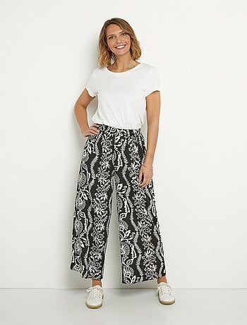 Pantalon large imprimé feuillage