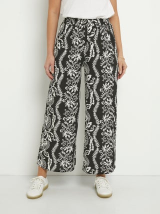 Pantalon large imprimé feuillage