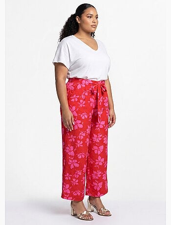 Pantalon large imprimé fleuri contrasté - afibel