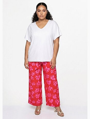 Pantalon large imprimé fleuri contrasté - afibel