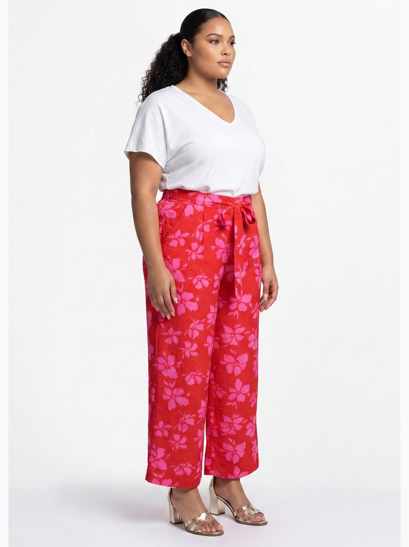 Pantalon large imprimé fleuri contrasté - afibel Rouge - Kiabi