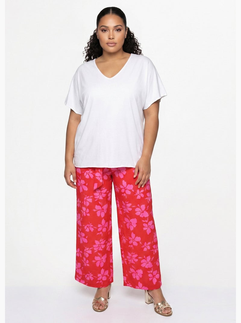 Pantalon large imprimé fleuri contrasté - afibel Rouge - Kiabi