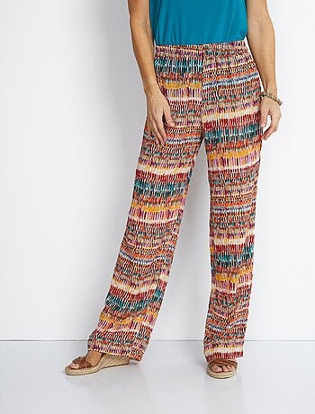 Pantalon large imprimé taille élastiquée