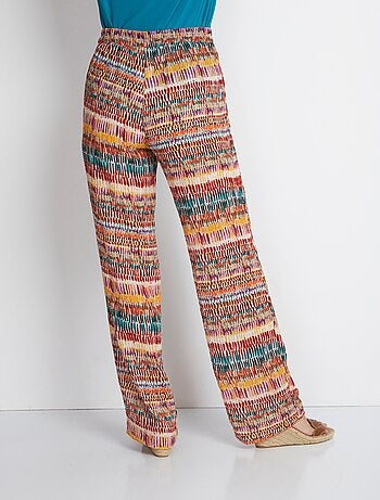 Pantalon large imprimé taille élastiquée