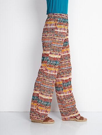 Pantalon large imprimé taille élastiquée