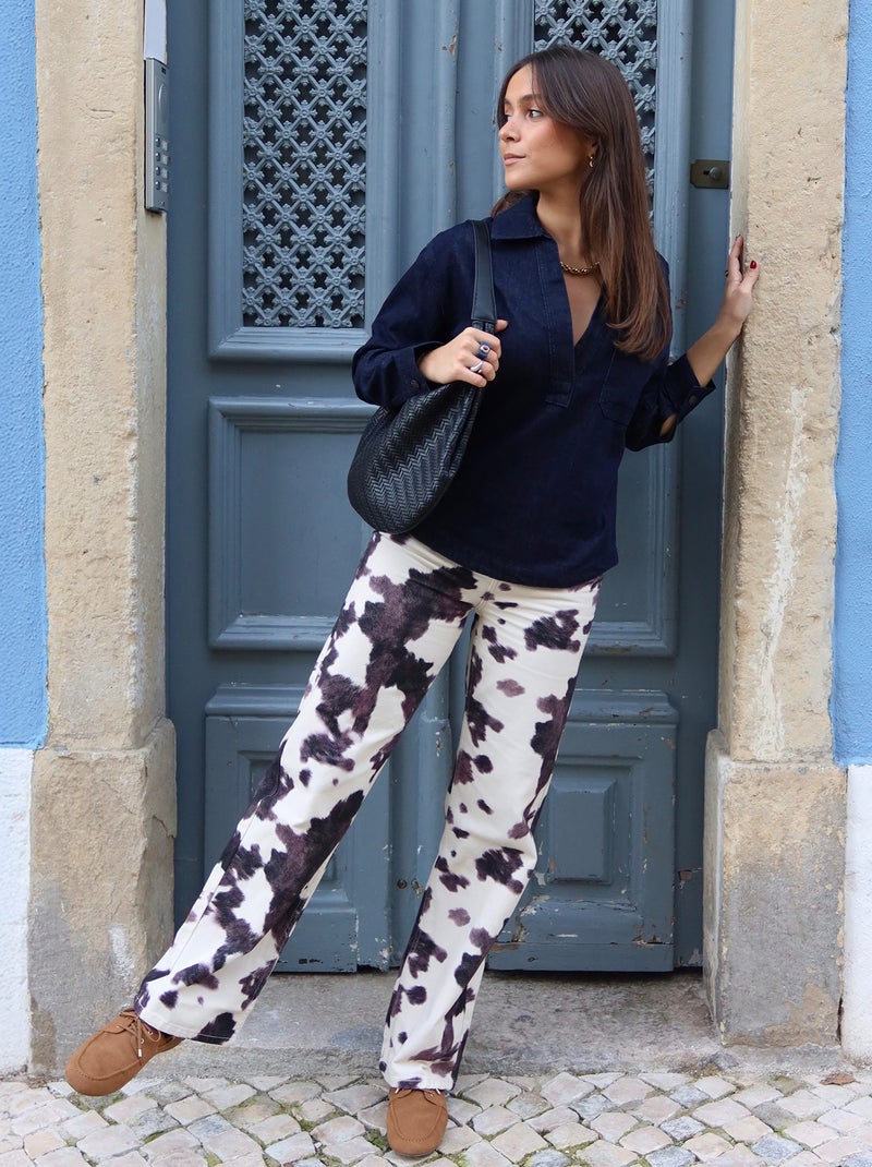 Pantalon large imprimé vache femme Marron - Kiabi
