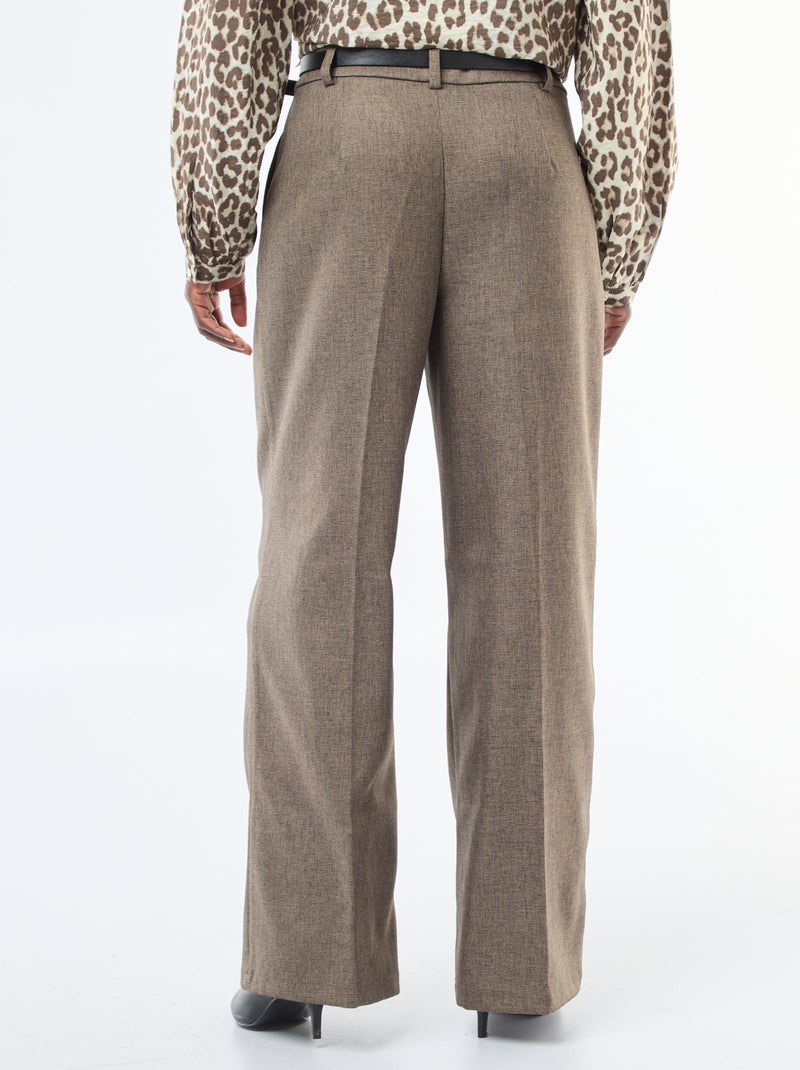 Pantalon large 'JDY' en flanelle avec ceinture Marron - Kiabi