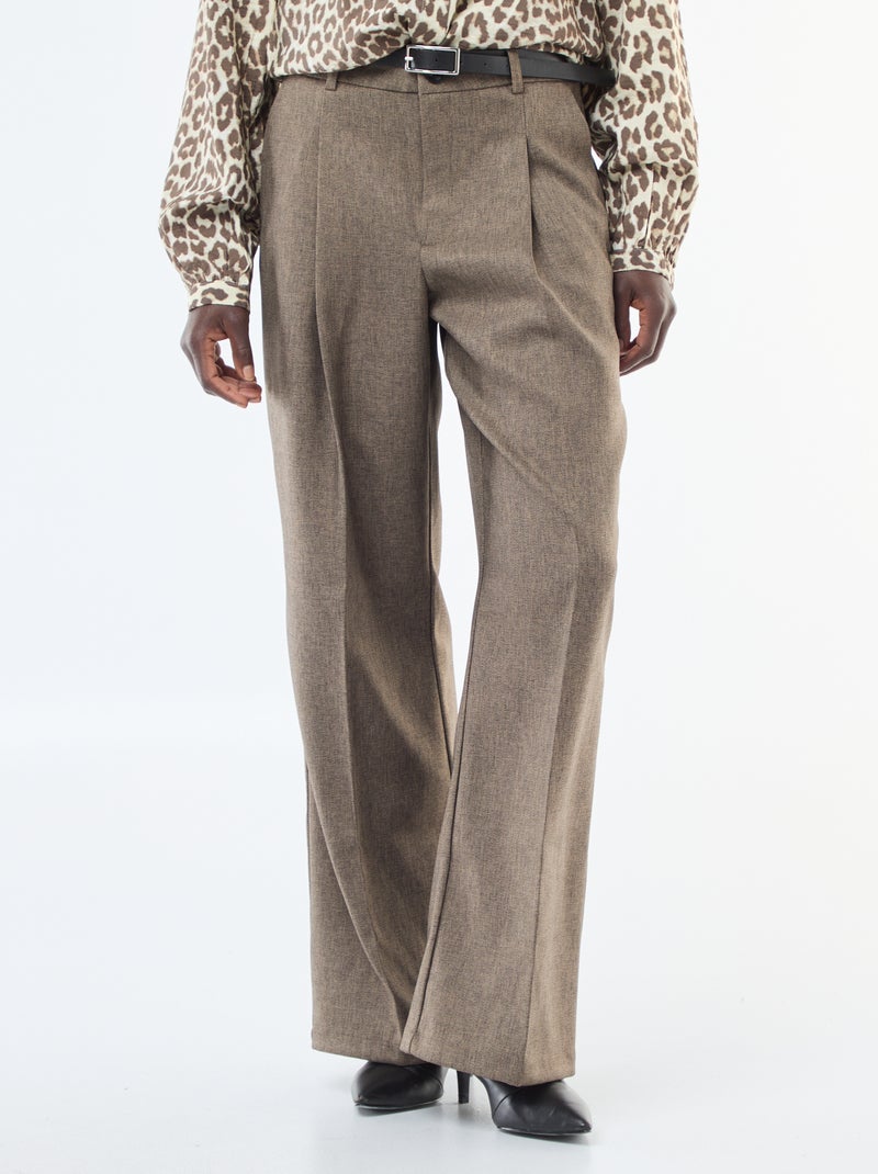 Pantalon large 'JDY' en flanelle avec ceinture Marron - Kiabi