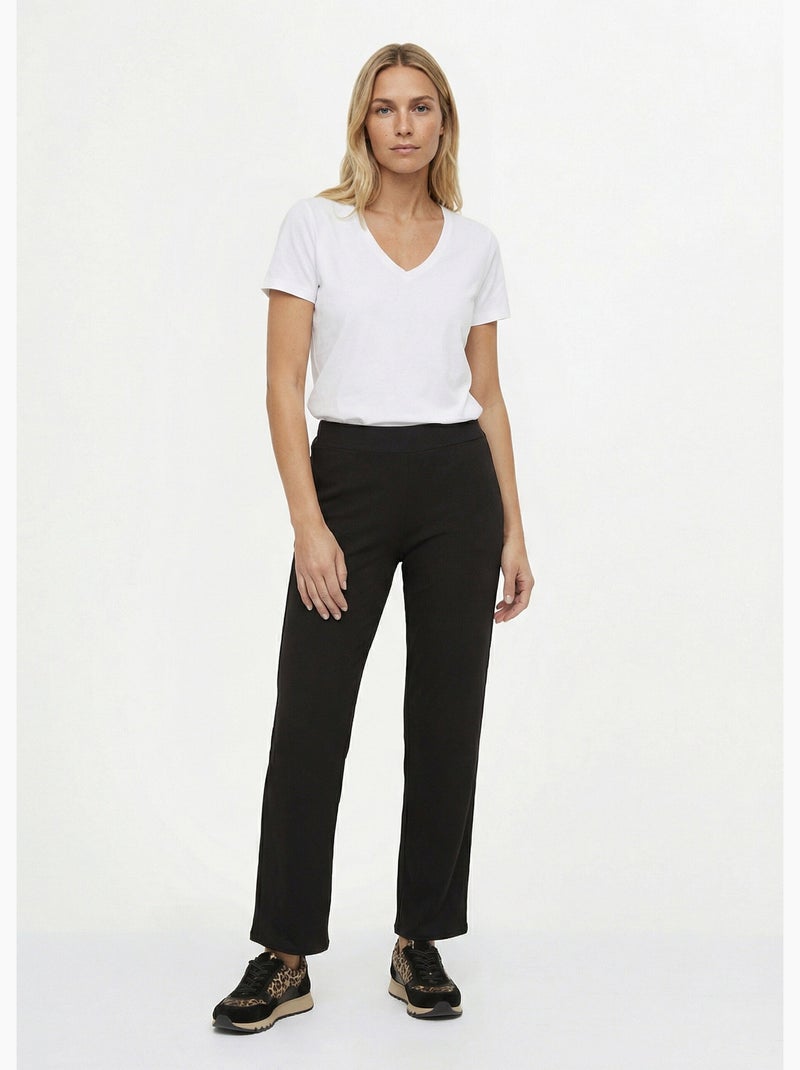 Pantalon large jersey cotelé, Essentiel - Afibel Noir - Kiabi