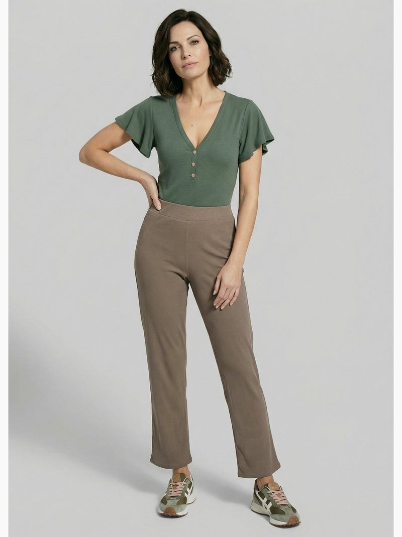 Pantalon large jersey cotelé, Essentiel - Afibel Taupe - Kiabi