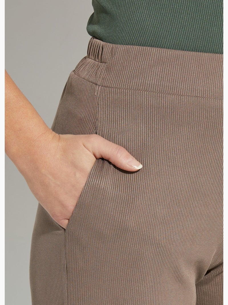 Pantalon large jersey cotelé, Essentiel - Afibel Taupe - Kiabi