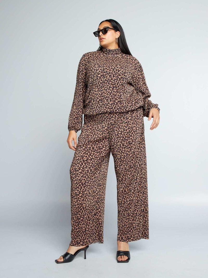 Pantalon large léopard en maille plissée Léopard - Kiabi