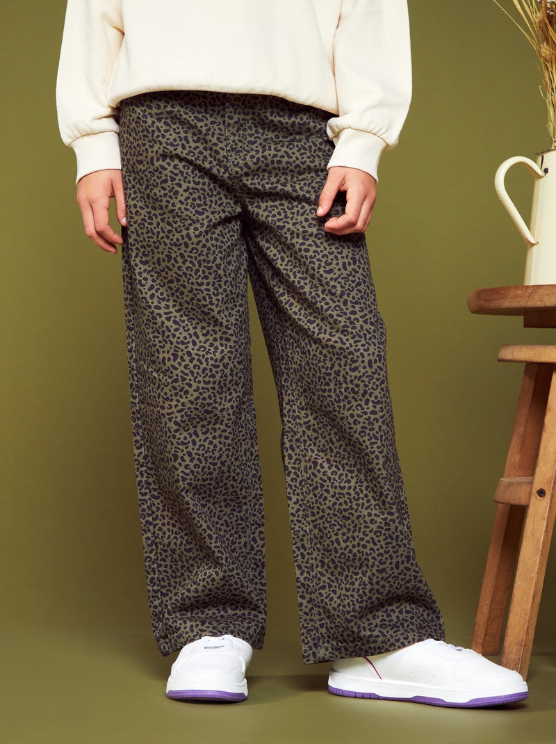Pantalon large léopard Kaki - Kiabi