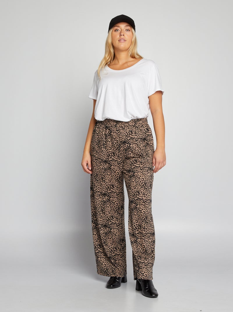Pantalon large 'léopard' 'Only Carmakoma' Beige/noir - Kiabi