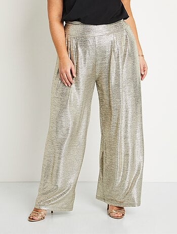 Pantalon large maille brillante taille élastiquée