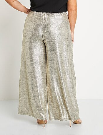 Pantalon large maille brillante taille élastiquée
