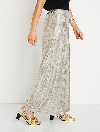 Pantalon large maille brillante taille élastiquée