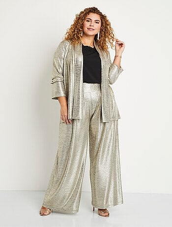 Pantalon large maille brillante taille élastiquée