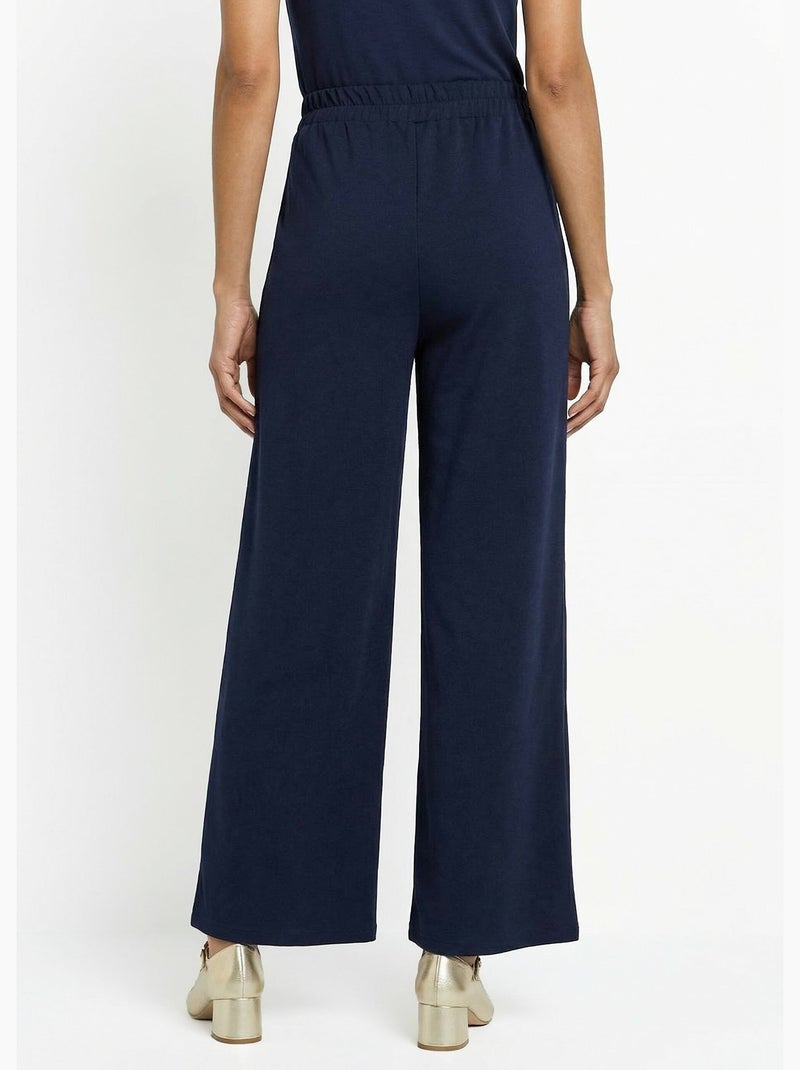 Pantalon large maille détail chic métal - Afibel Bleu marine - Kiabi