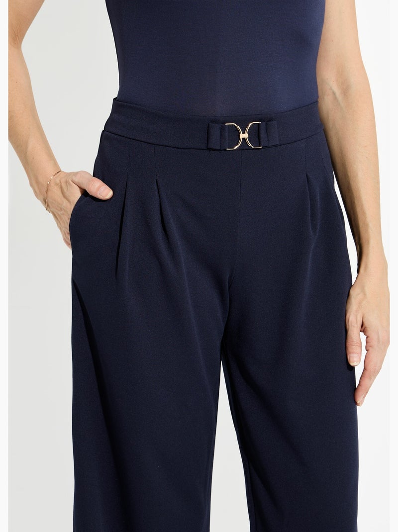Pantalon large maille détail chic métal - Afibel Bleu marine - Kiabi