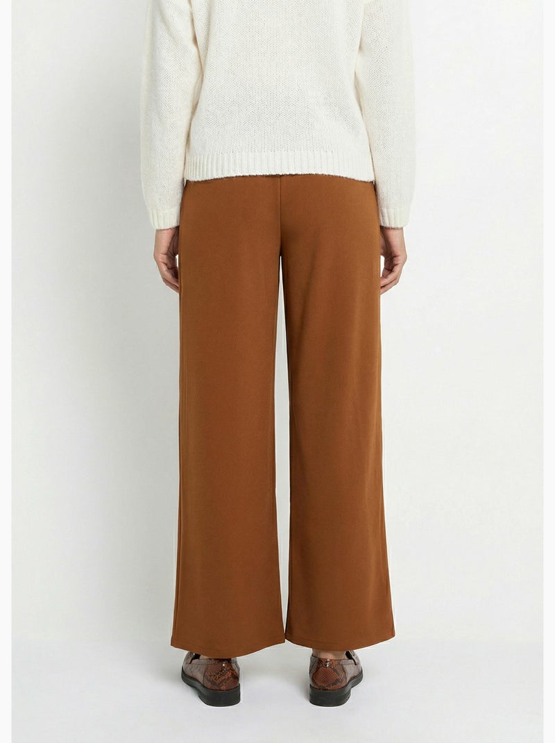 Pantalon large maille détail chic métal - Afibel Marron tabac - Kiabi
