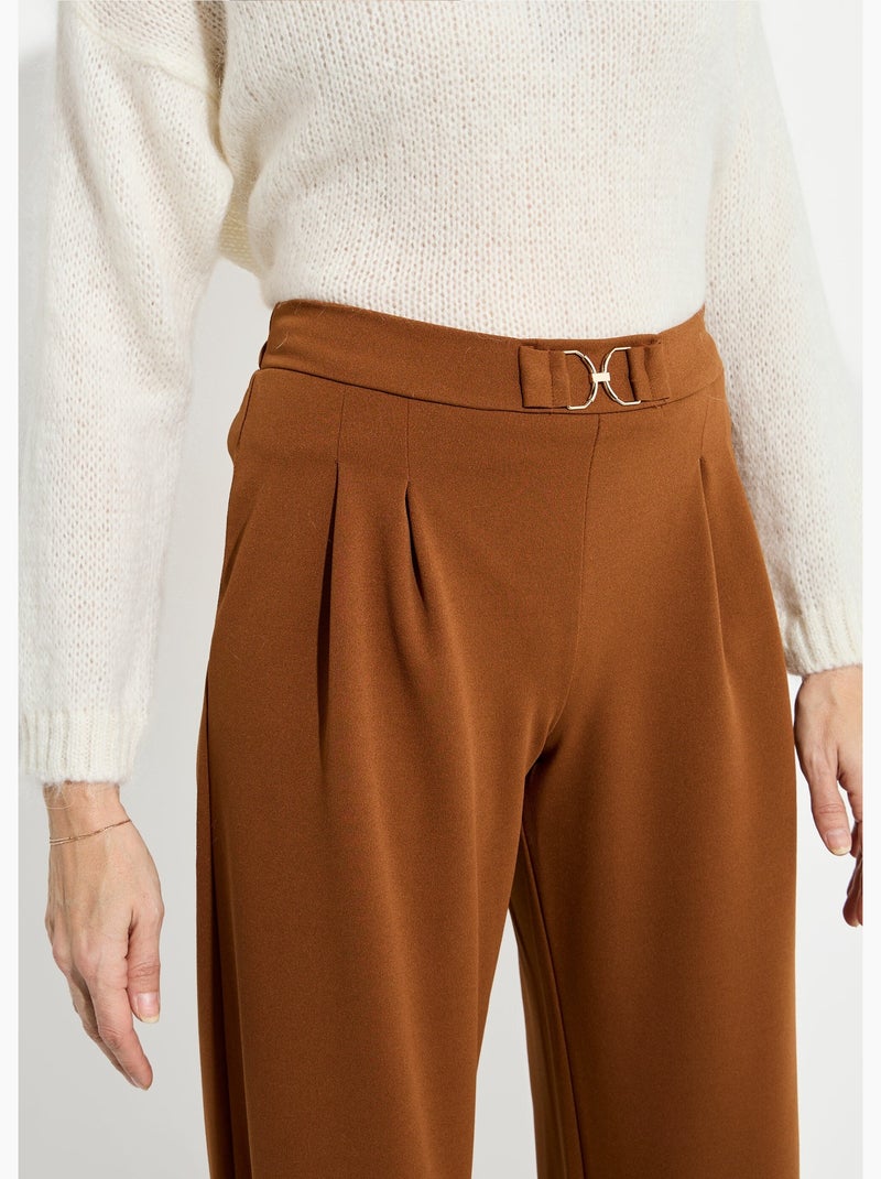 Pantalon large maille détail chic métal - Afibel Marron tabac - Kiabi