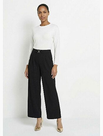 Pantalon large maille détail chic métal - Afibel