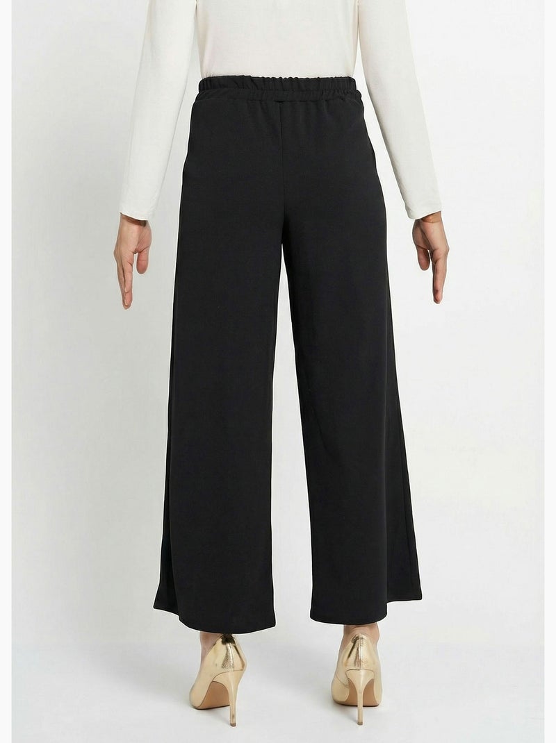 Pantalon large maille détail chic métal - Afibel Noir - Kiabi