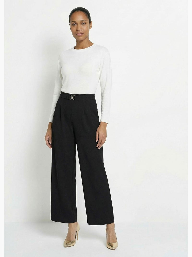 Pantalon large maille détail chic métal - Afibel Noir - Kiabi