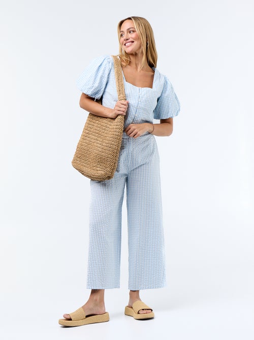 Pantalon large maille gaufrée - Kiabi