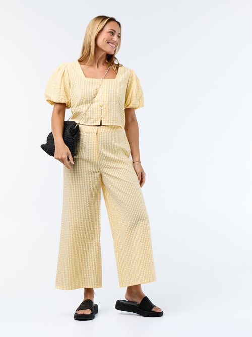 Pantalon large maille gaufrée - Kiabi