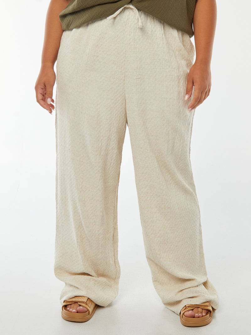 Pantalon large maille reliefée en lin mélangé Beige - Kiabi