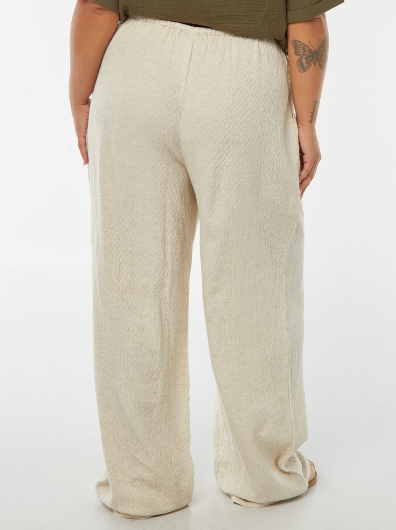Pantalon large maille reliefée en lin mélangé Beige - Kiabi