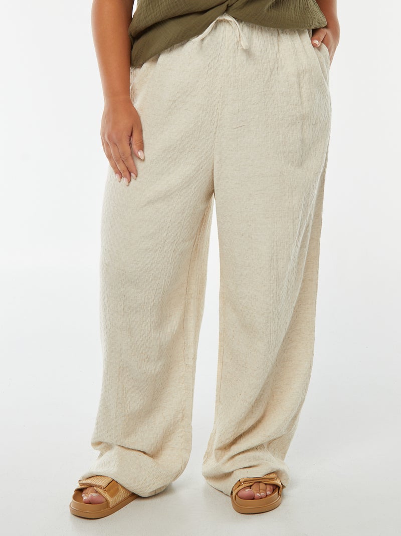 Pantalon large maille reliefée en lin mélangé Beige - Kiabi